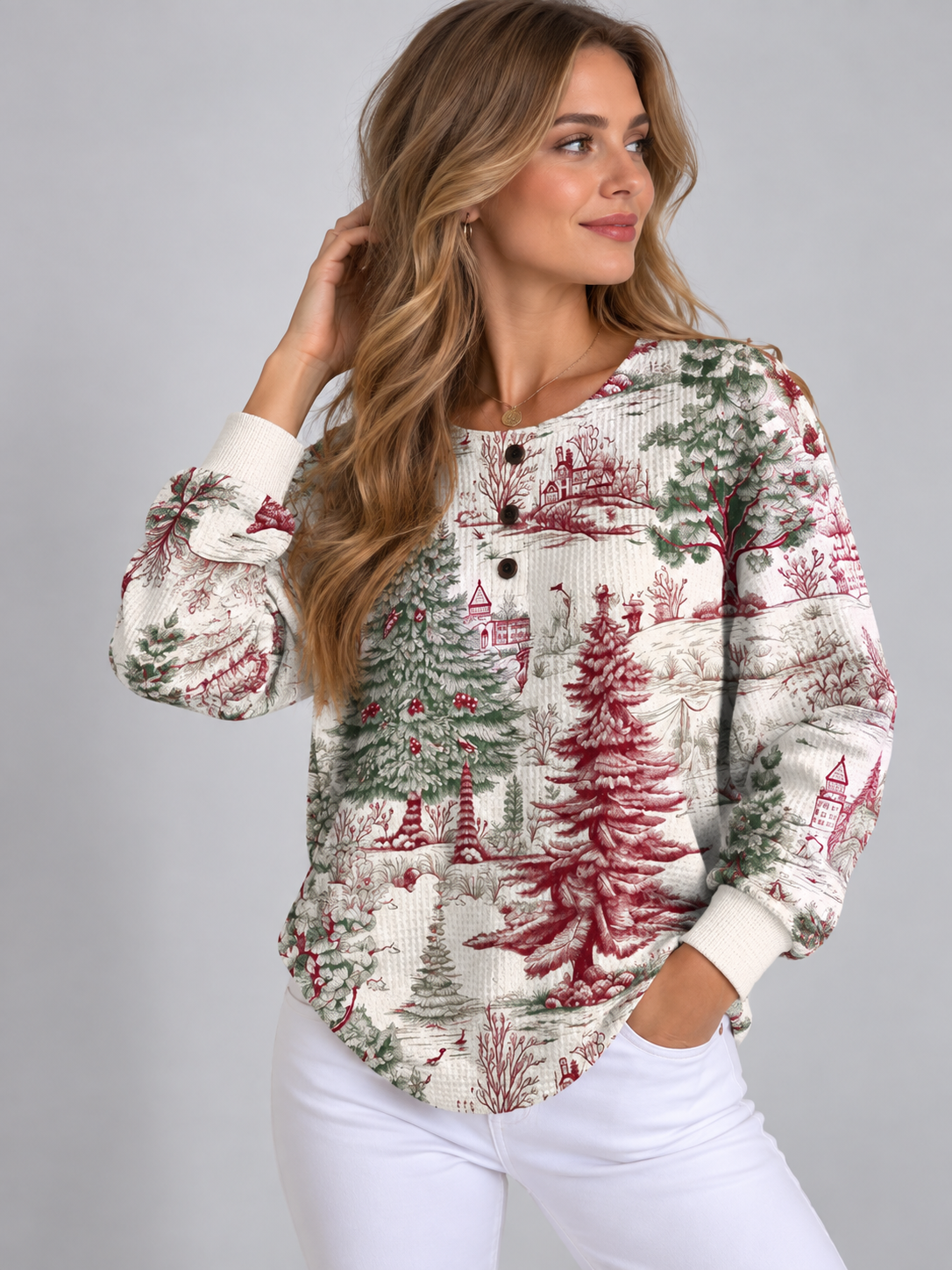 Lilac | Printed Knit Sweater with Crew Neck and Long Sleeves for Women
