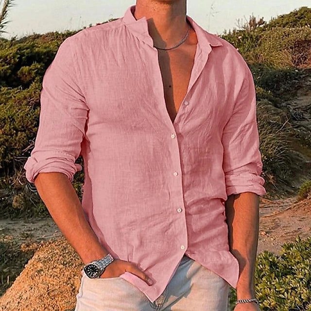Linen Blend Button-Down Shirt for Men