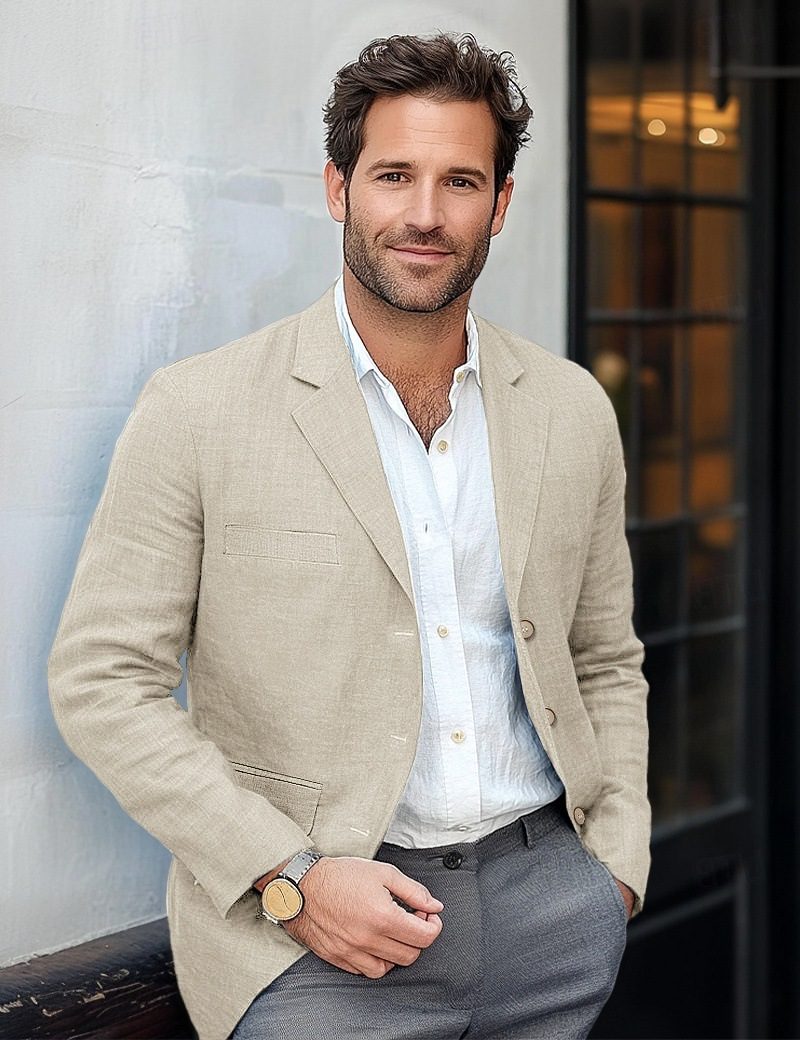 Linen Button-Front Blazer for Men