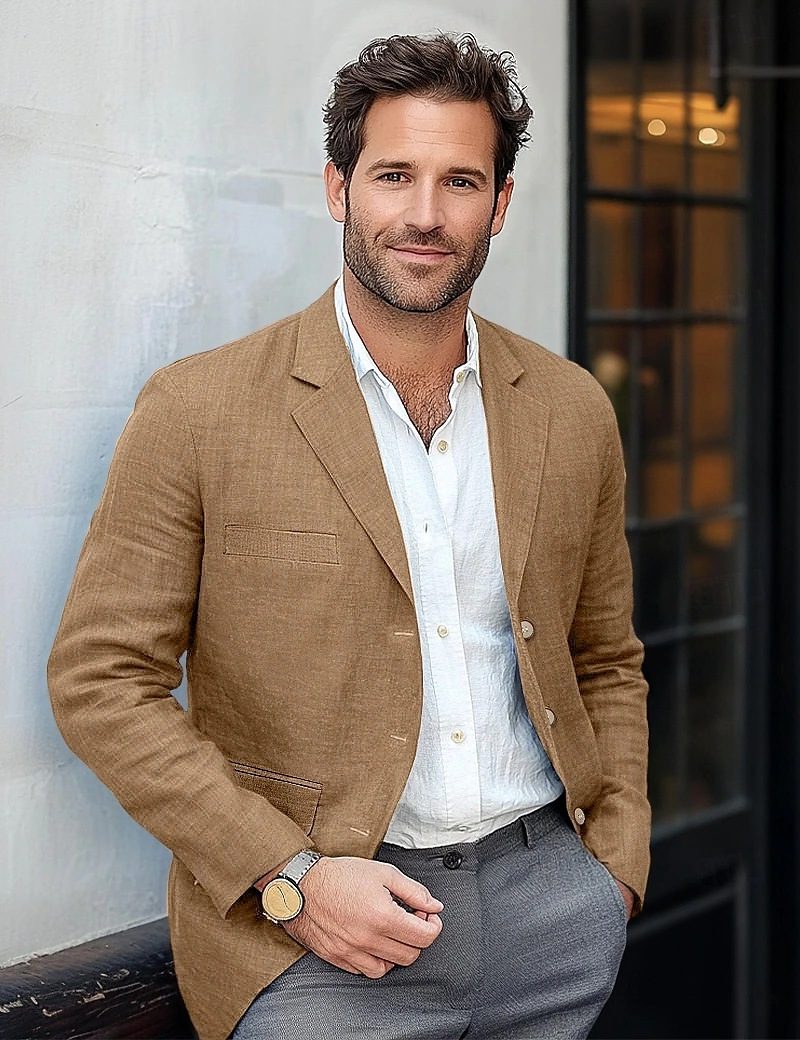 Linen Button-Front Blazer for Men