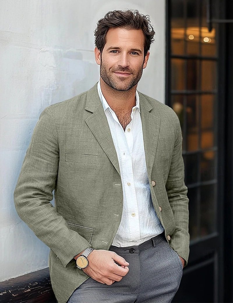 Linen Button-Front Blazer for Men