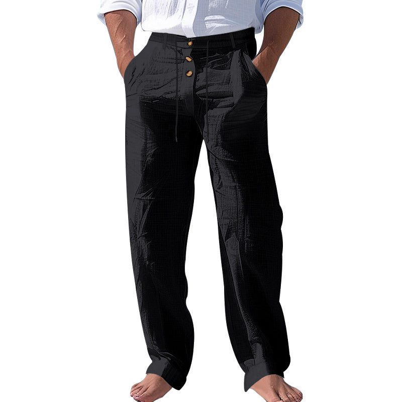 Linen High Waist Straight Leg Trousers for Men