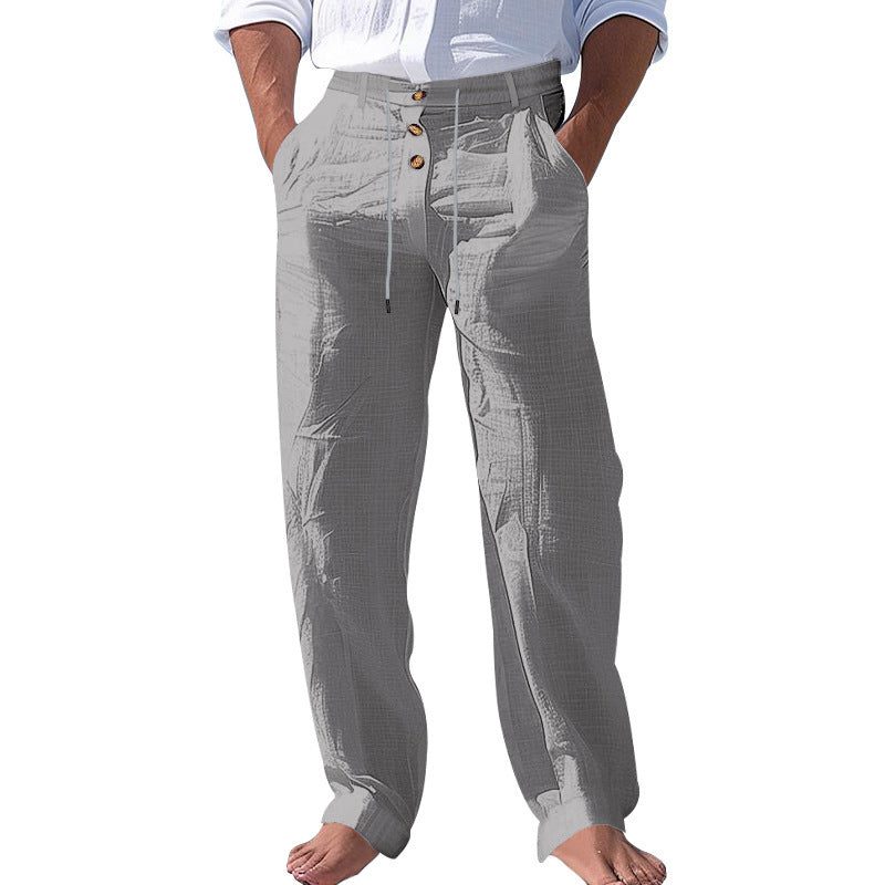 Linen High Waist Straight Leg Trousers for Men