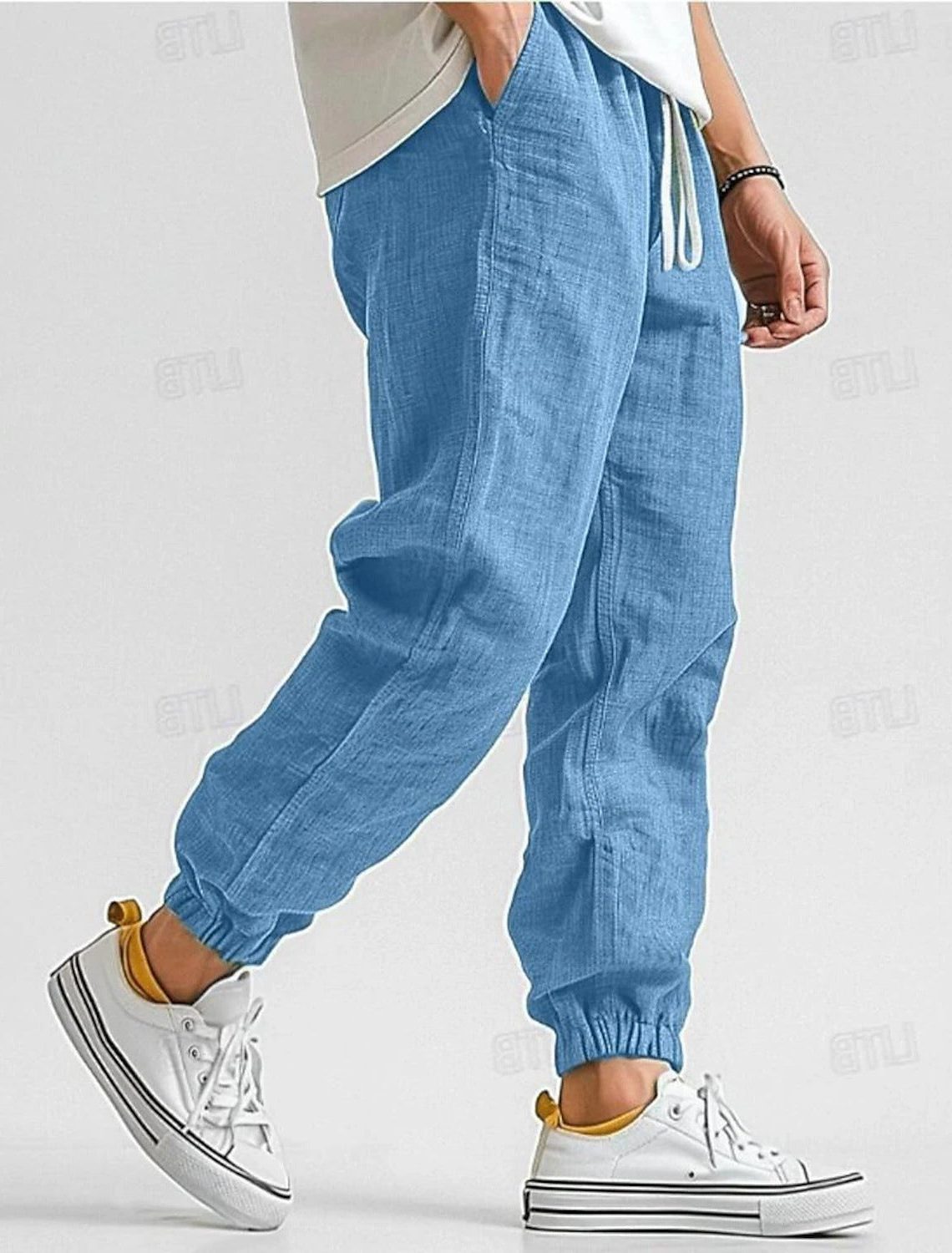 Linen Jogger Trousers with Elastic Waist for Men