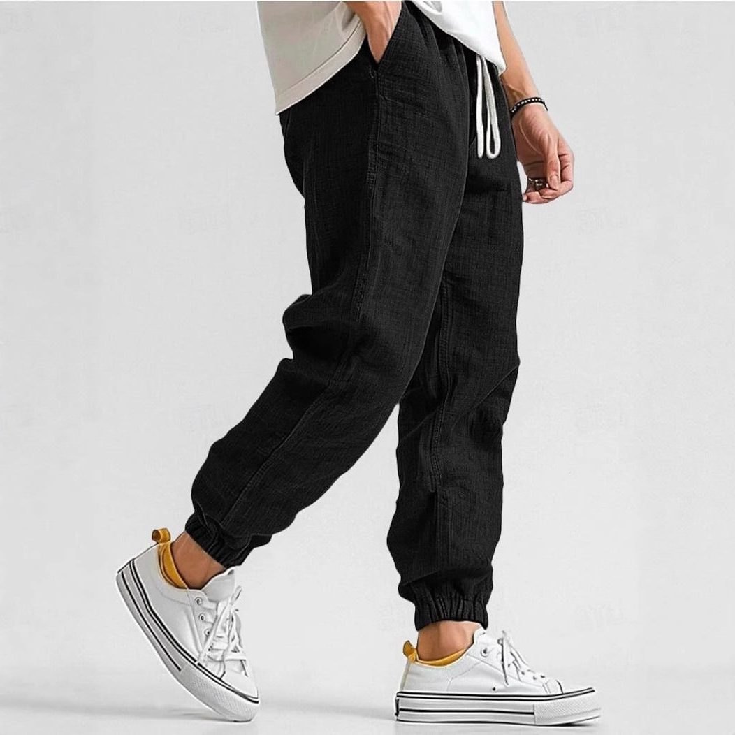 Linen Jogger Trousers with Elastic Waist for Men