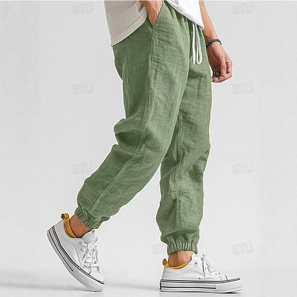 Linen Jogger Trousers with Elastic Waist for Men