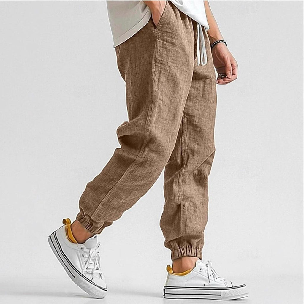 Linen Jogger Trousers with Elastic Waist for Men