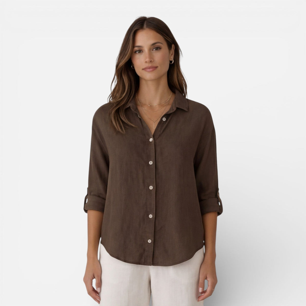 Montarello Women's Relaxed Fit Button-Up Linen-Look Summer Shirt