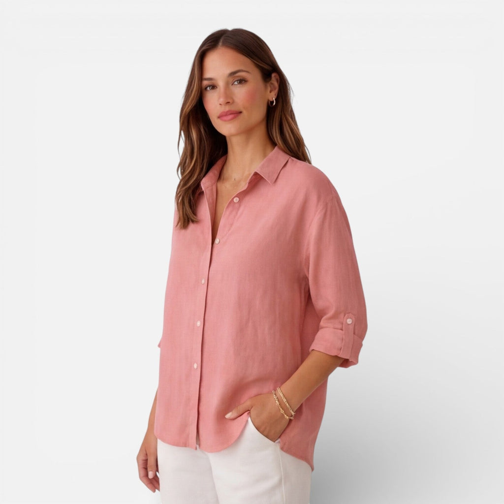 Montarello Women's Relaxed Fit Button-Up Linen-Look Summer Shirt