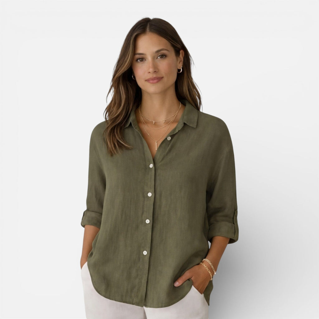 Montarello Women's Relaxed Fit Button-Up Linen-Look Summer Shirt