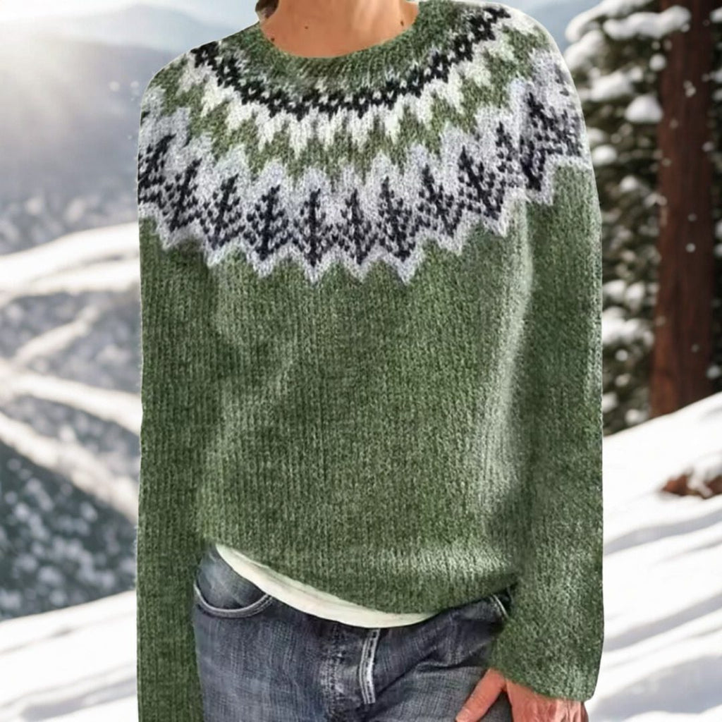 Lisette | Fair Isle Wool Blend Sweater with Crew Neck for Women