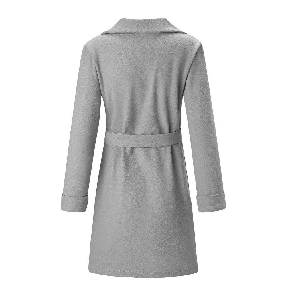 Women's Belted Wrap Coat with Wide Lapel Collar