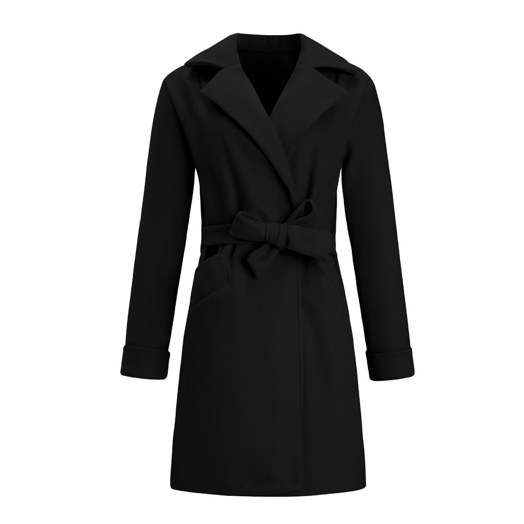 Women's Belted Wrap Coat with Wide Lapel Collar