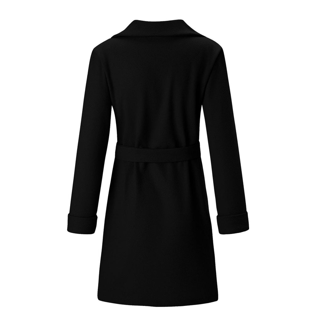Women's Belted Wrap Coat with Wide Lapel Collar