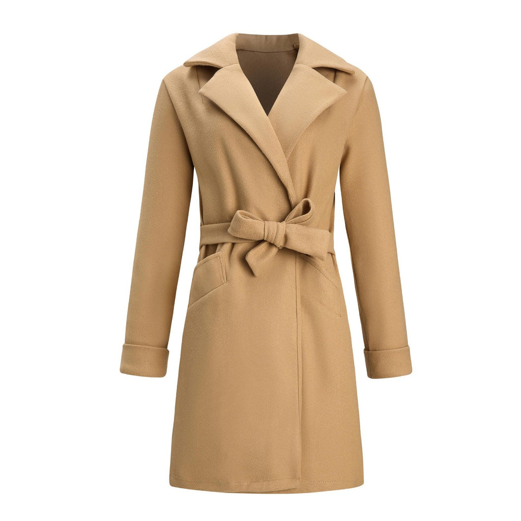 Women's Belted Wrap Coat with Wide Lapel Collar