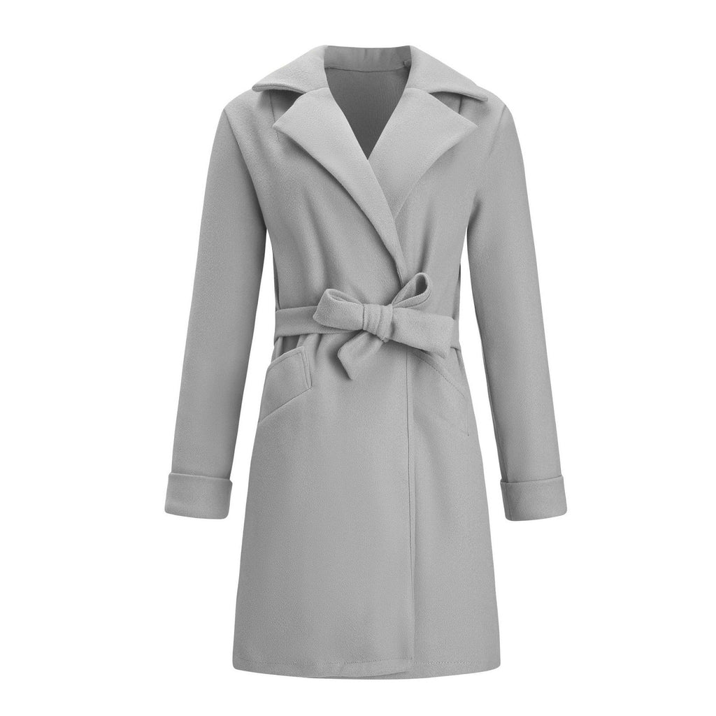 Women's Belted Wrap Coat with Wide Lapel Collar