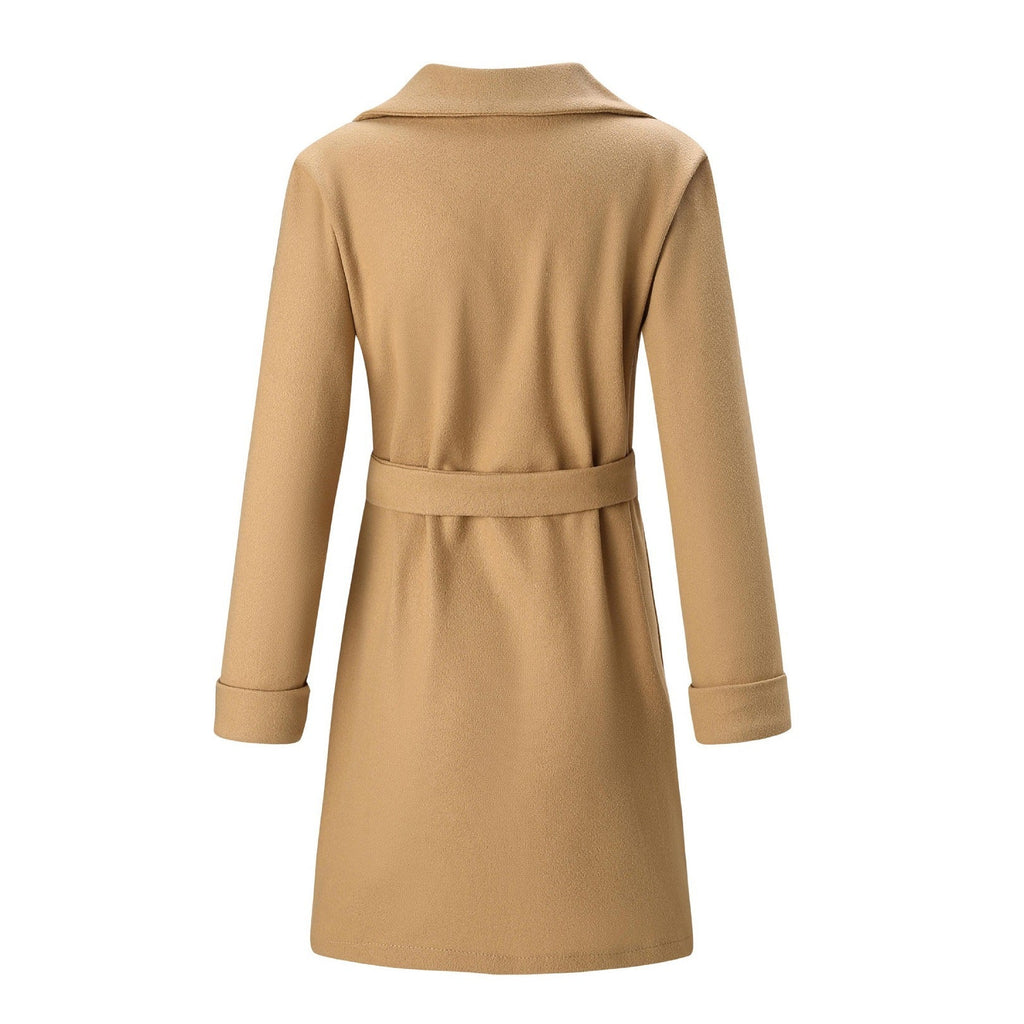 Women's Belted Wrap Coat with Wide Lapel Collar