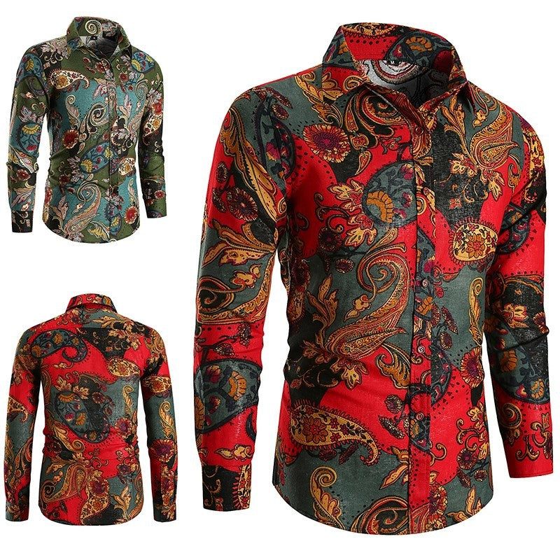 Long Sleeve Button-Down Paisley Shirt for Men