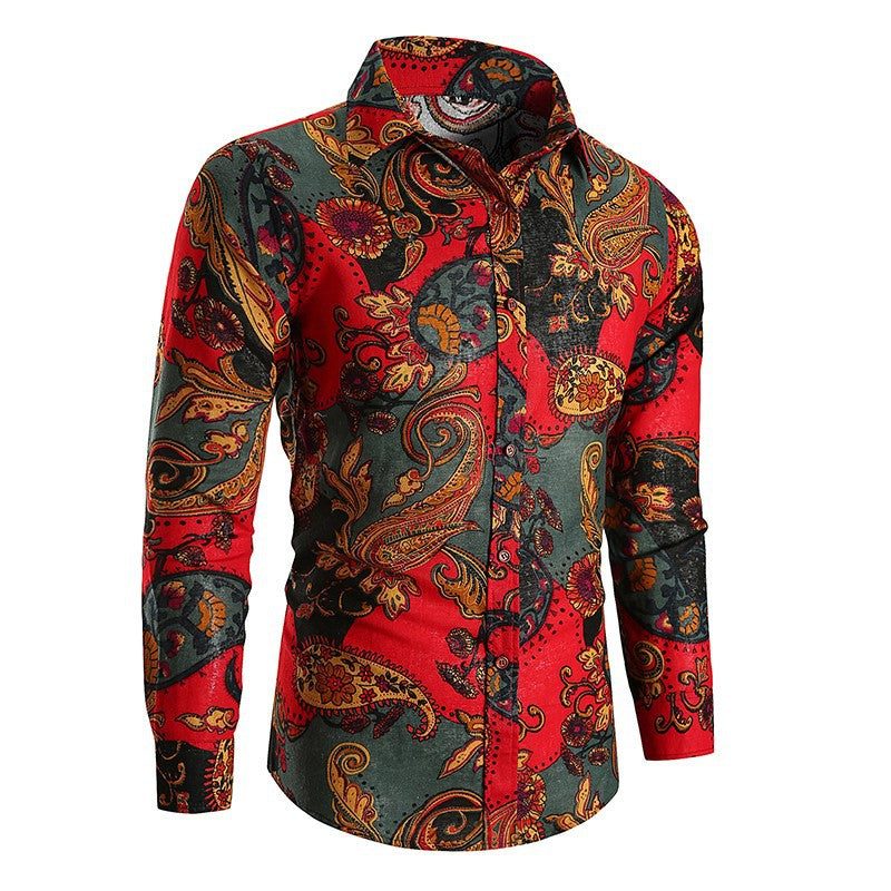 Long Sleeve Button-Down Paisley Shirt for Men