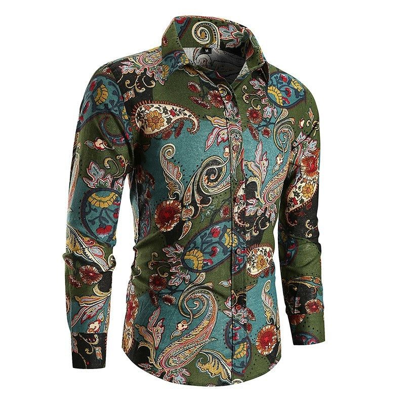 Long Sleeve Button-Down Paisley Shirt for Men