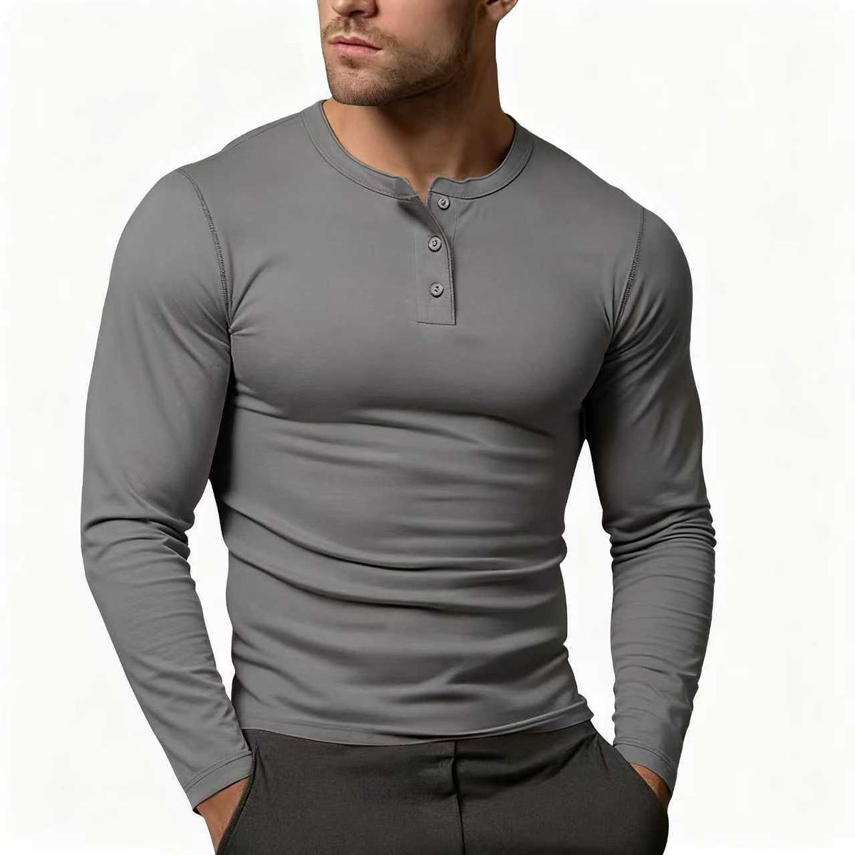 Long Sleeve Henley Shirt for Men