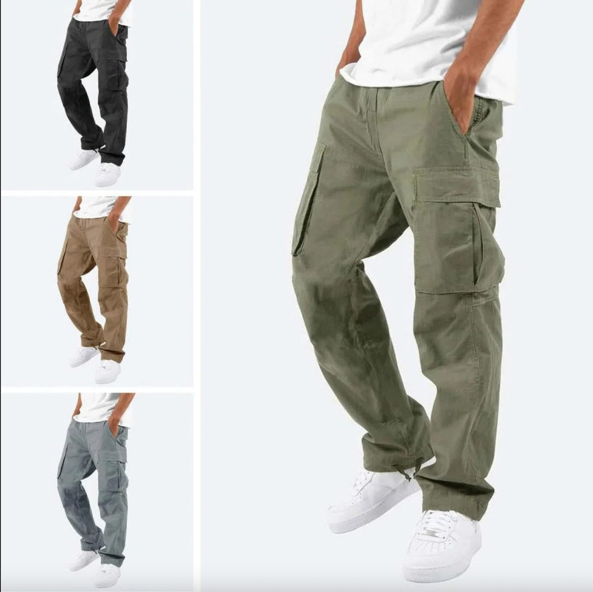 Loose Fit Cargo Trousers with Utility Pockets for Men