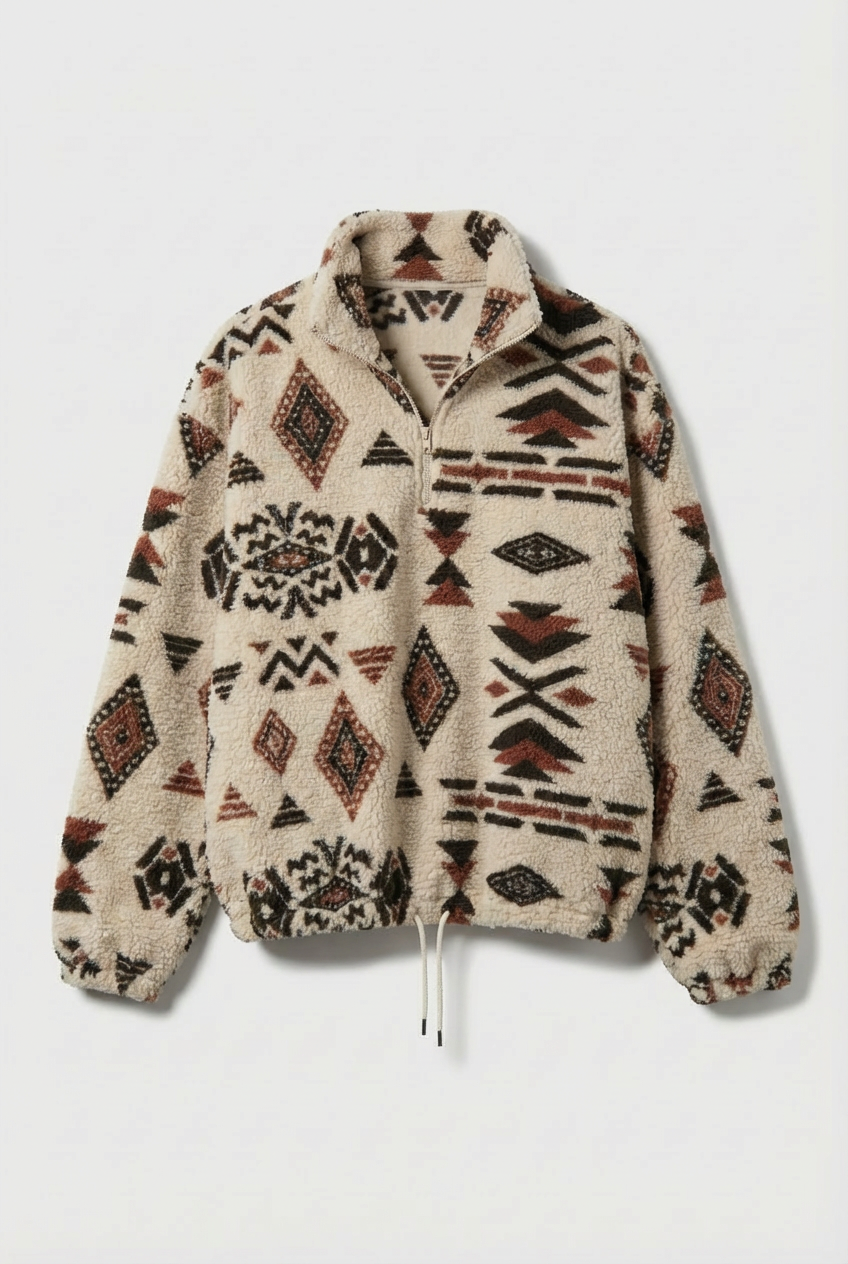 Women's Geometric Fleece Half-Zip Sweatshirt, High Neck
