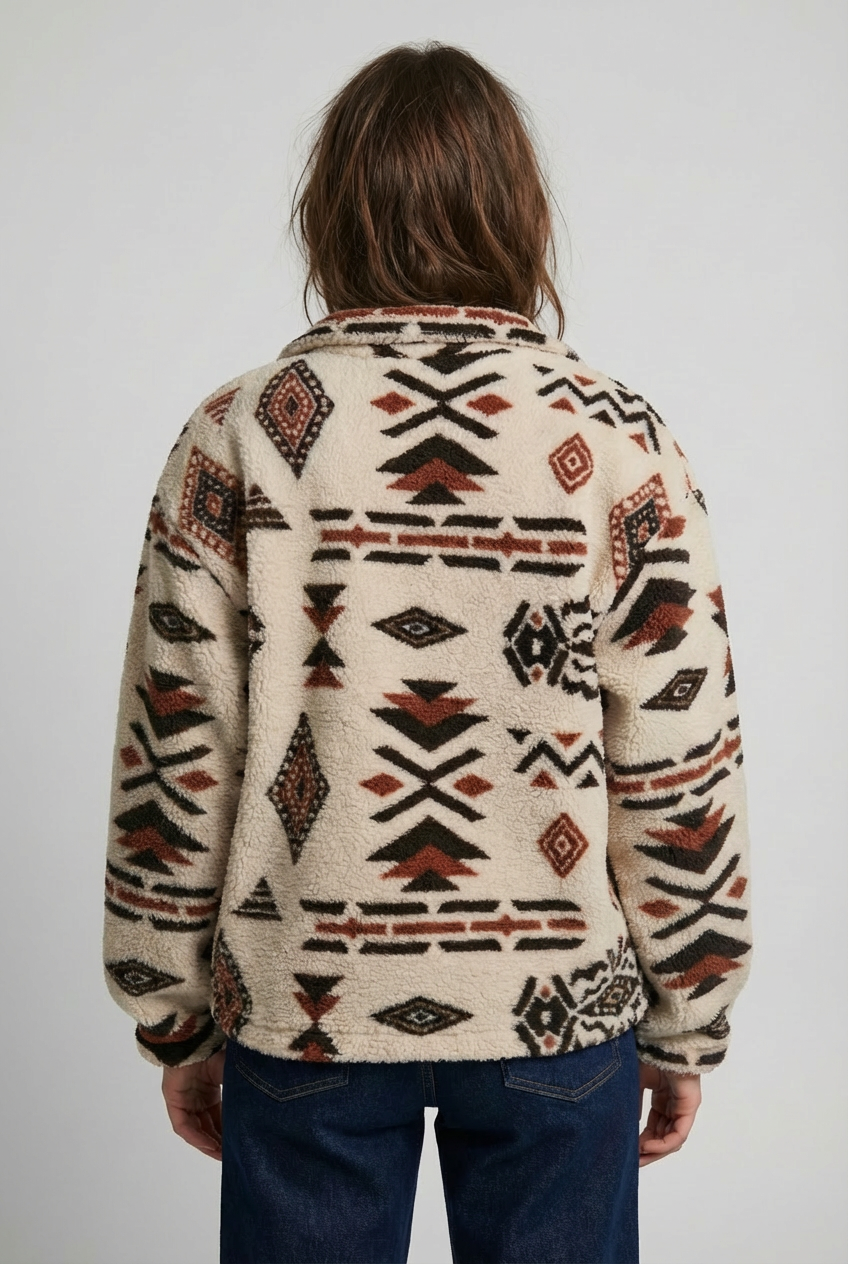 Women's Geometric Fleece Half-Zip Sweatshirt, High Neck