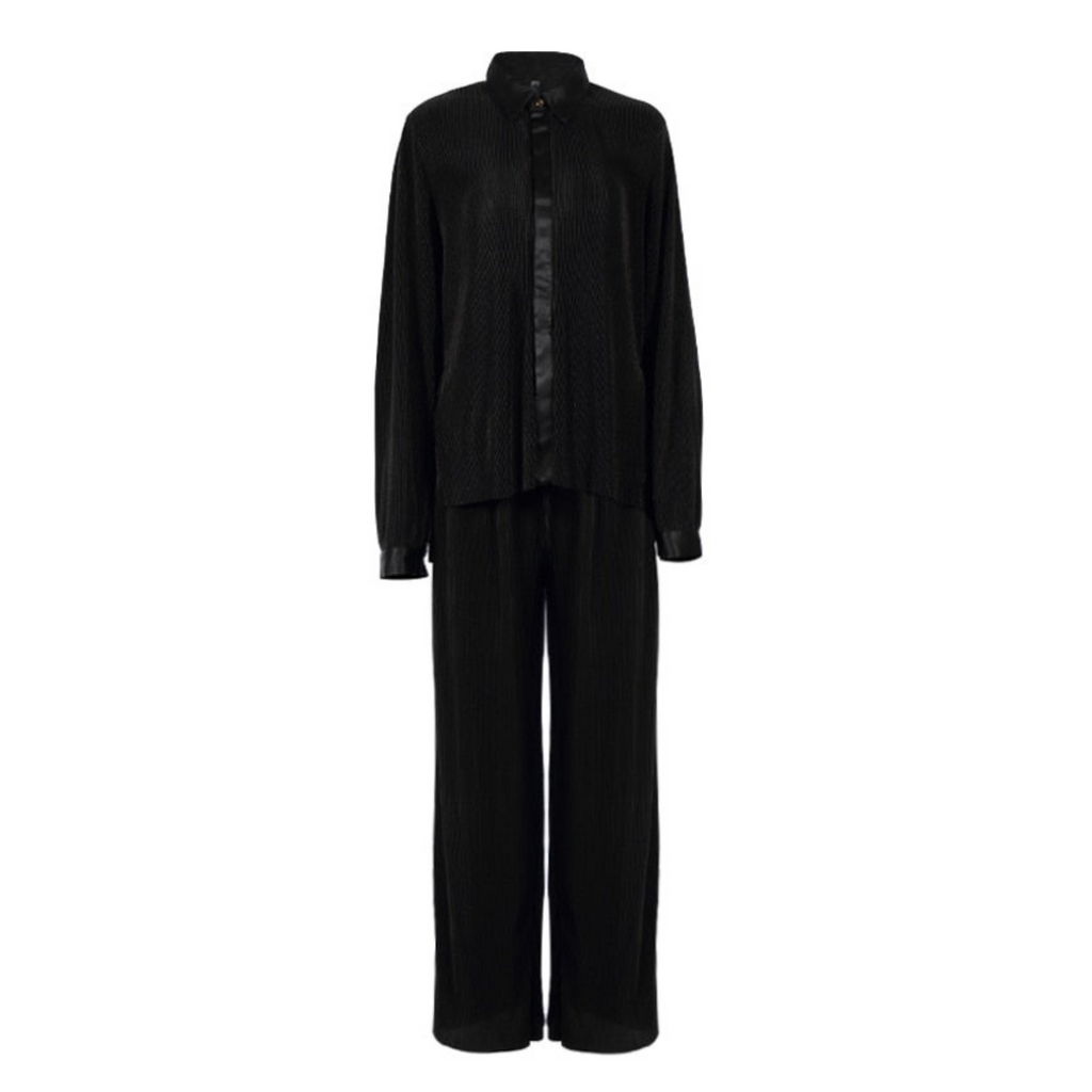 Women's Collared Button-Front Lounge Set with Wide Leg Pants