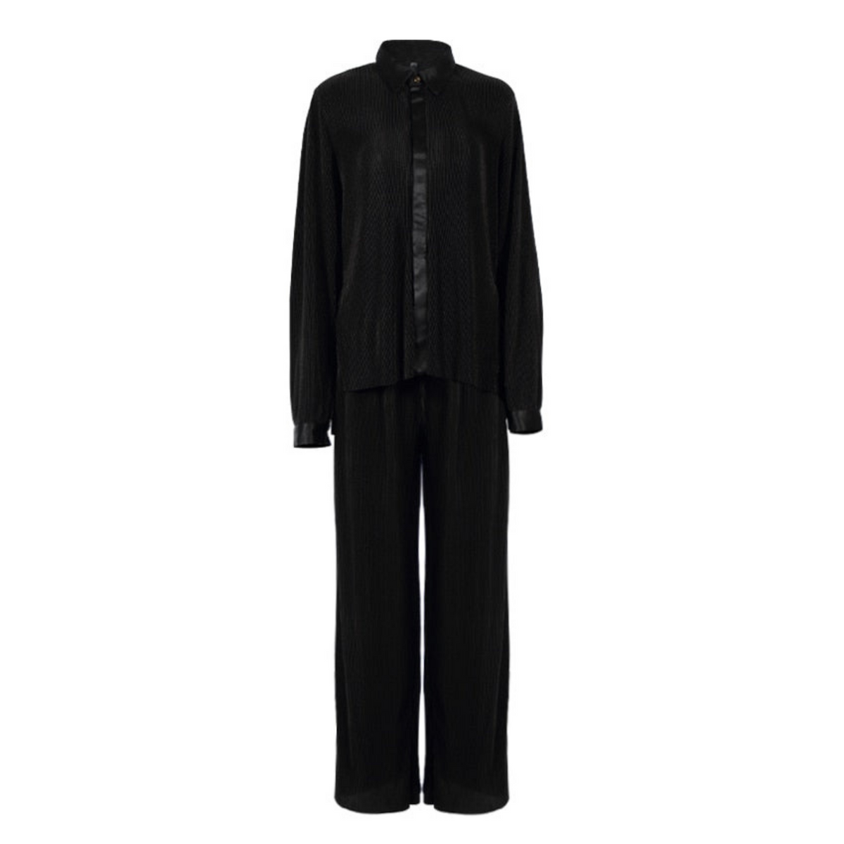 Women's Collared Button-Front Lounge Set with Wide Leg Pants