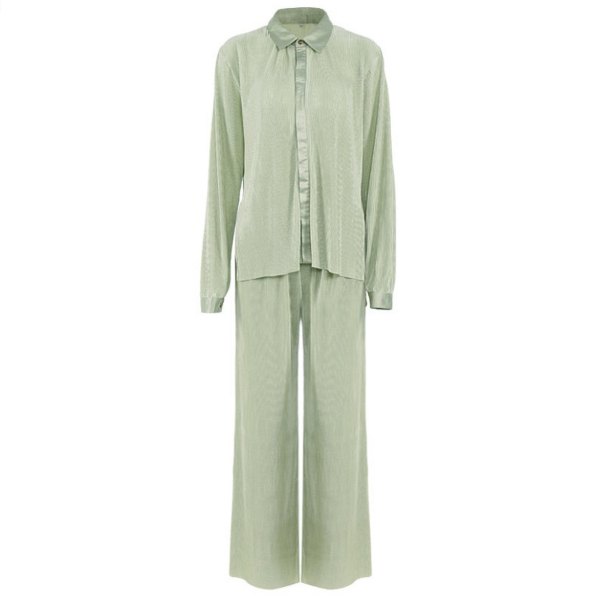 Women's Collared Button-Front Lounge Set with Wide Leg Pants