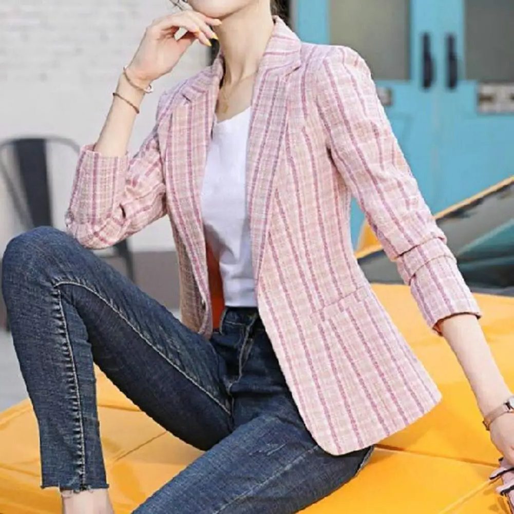 Lourdes | Plaid Blazer with Notch Lapel for Women