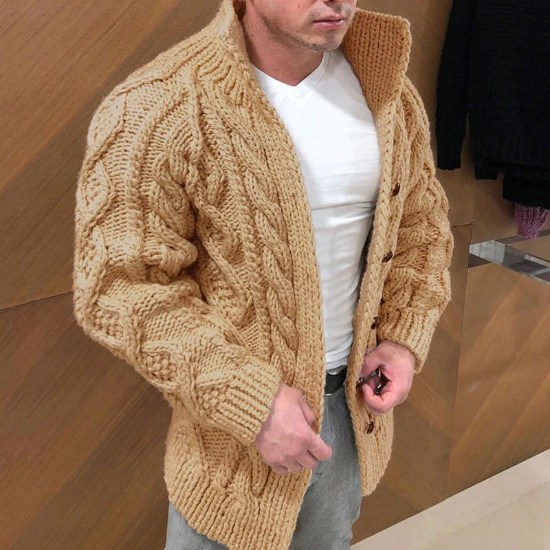 Men's Cable Knit Cardigan, Shawl Collar, Button Front