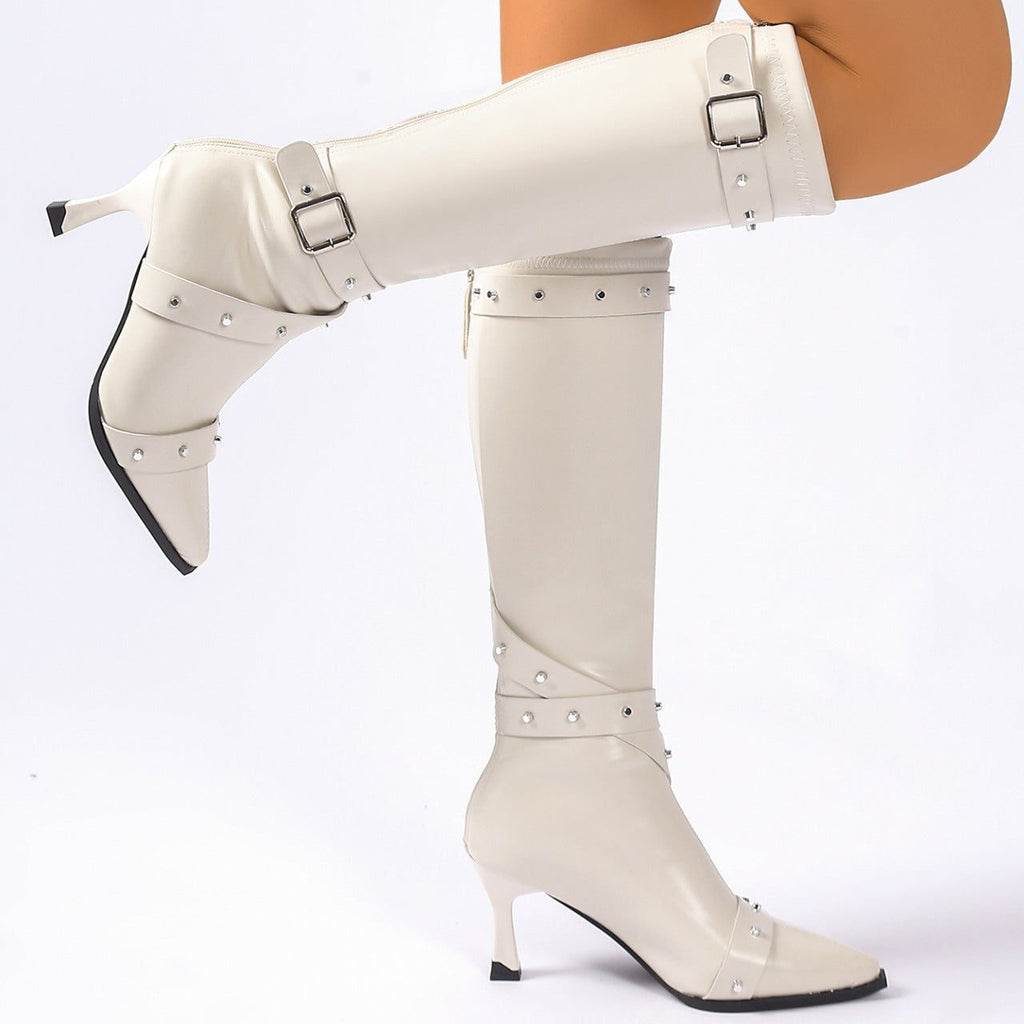 Lucetta | Knee High Heeled Boots with Buckle Straps for Women