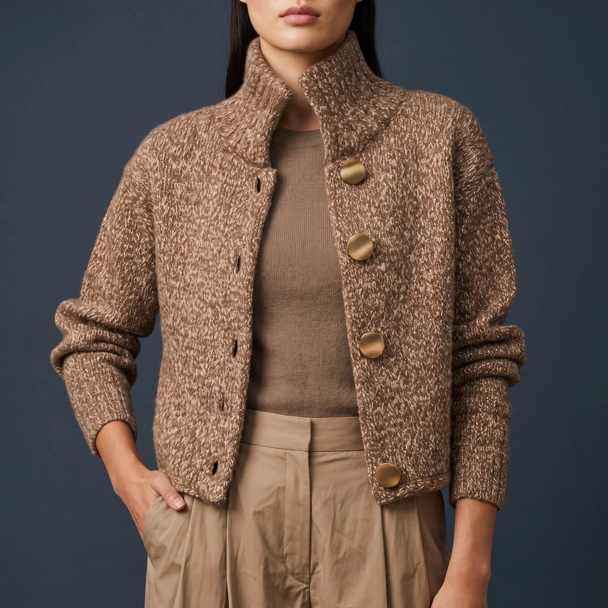 Ludovica Marled Knit Stand Collar Cropped Jacket