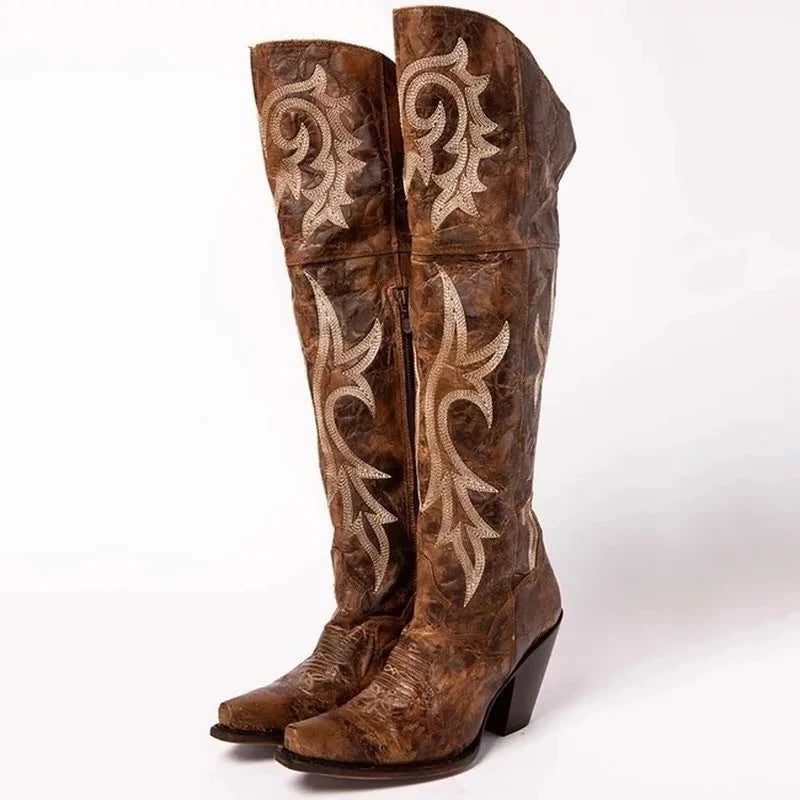 Luella | Embroidered Western Knee-High Boots with Pointed Toe for Women