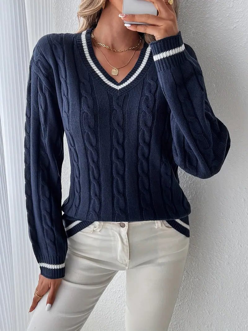 Luisa | Cable Knit Sweater with V-Neck for Women