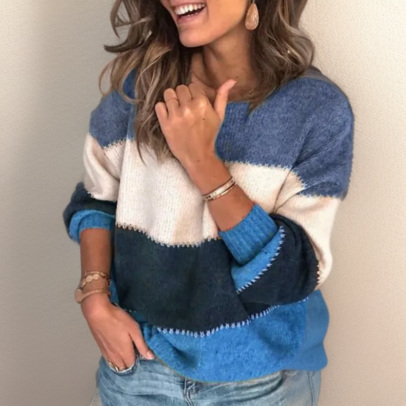 Women's Striped Crew Neck Sweater Long Sleeve