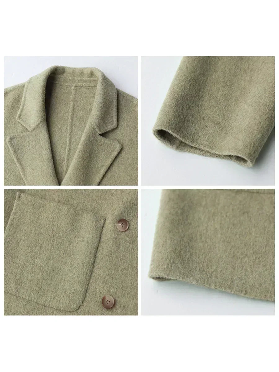 Women's Oversized Blazer Coat with Double Button Closure