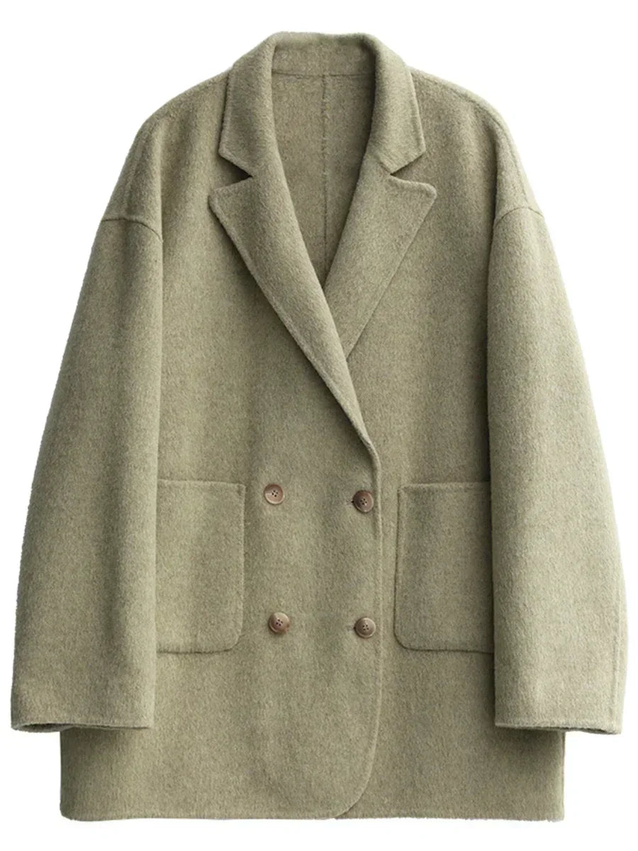 Women's Oversized Blazer Coat with Double Button Closure