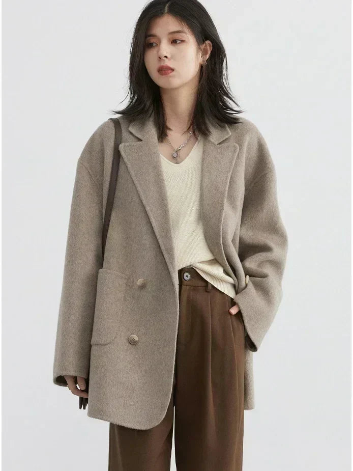 Women's Oversized Blazer Coat with Double Button Closure