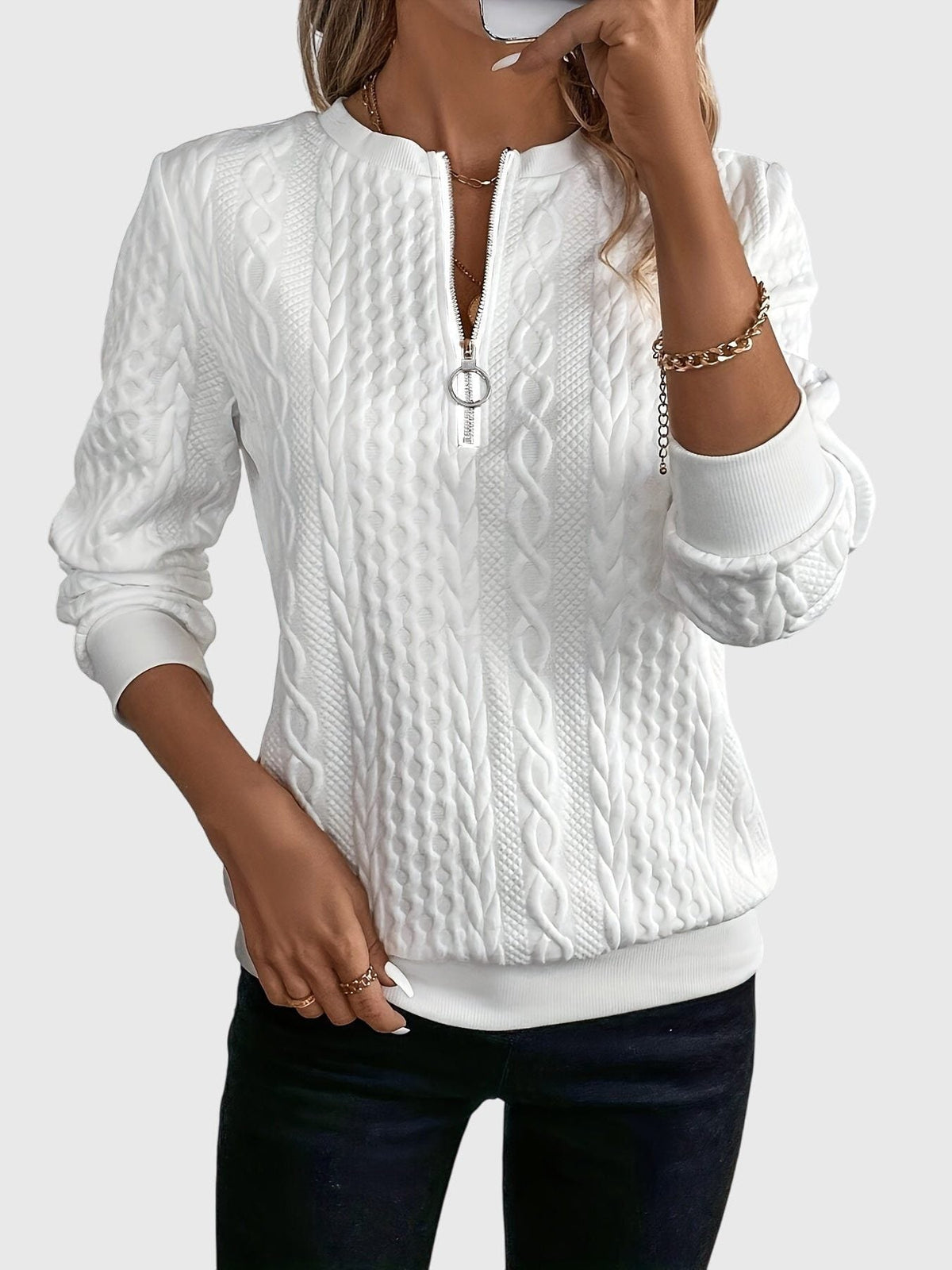 Lyanne | Cable Knit Half-Zip Sweater for Women