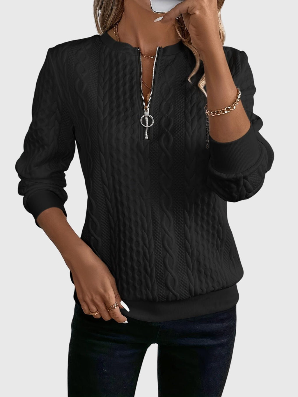 Lyanne | Cable Knit Half-Zip Sweater for Women
