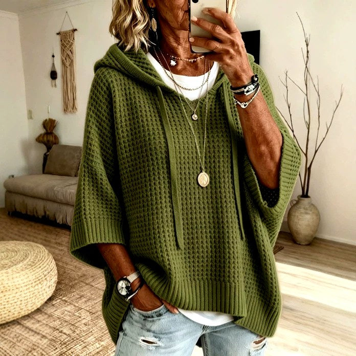 Lydia - Women's Textured Hooded Oversized Knit Sweater