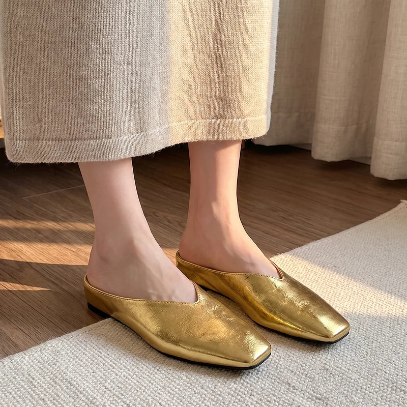Zelda Metallic Square Toe Mules