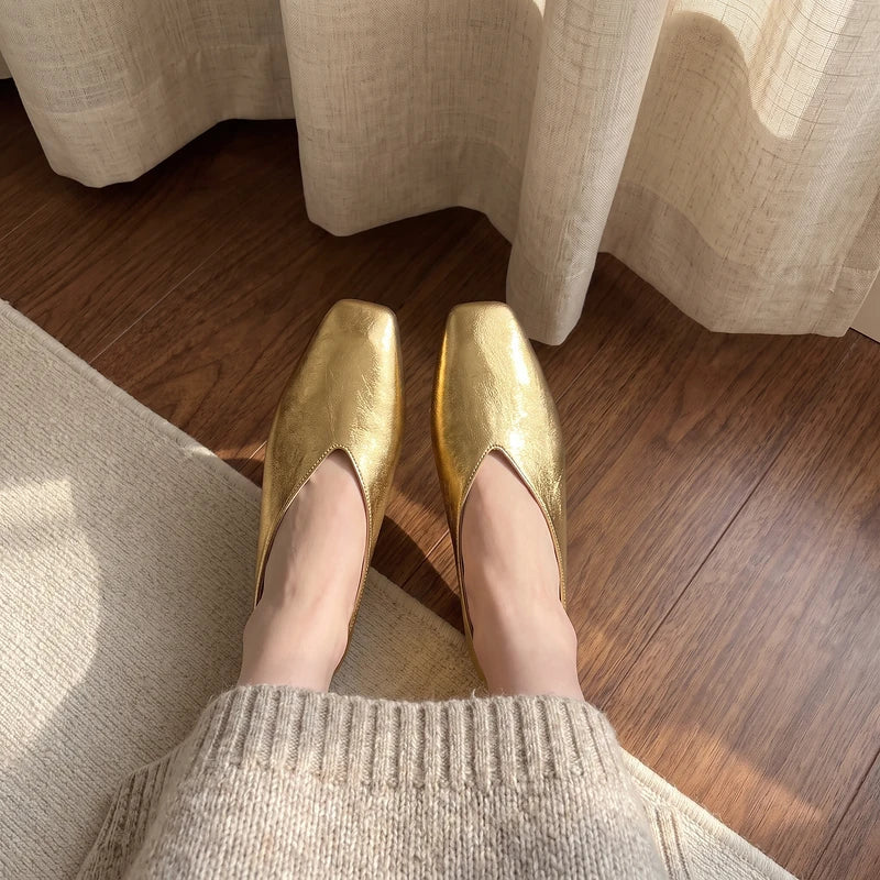 Zelda Metallic Square Toe Mules