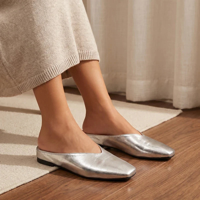 Zelda Metallic Square Toe Mules