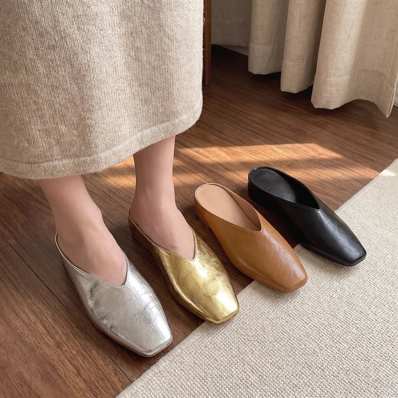 Zelda Metallic Square Toe Mules