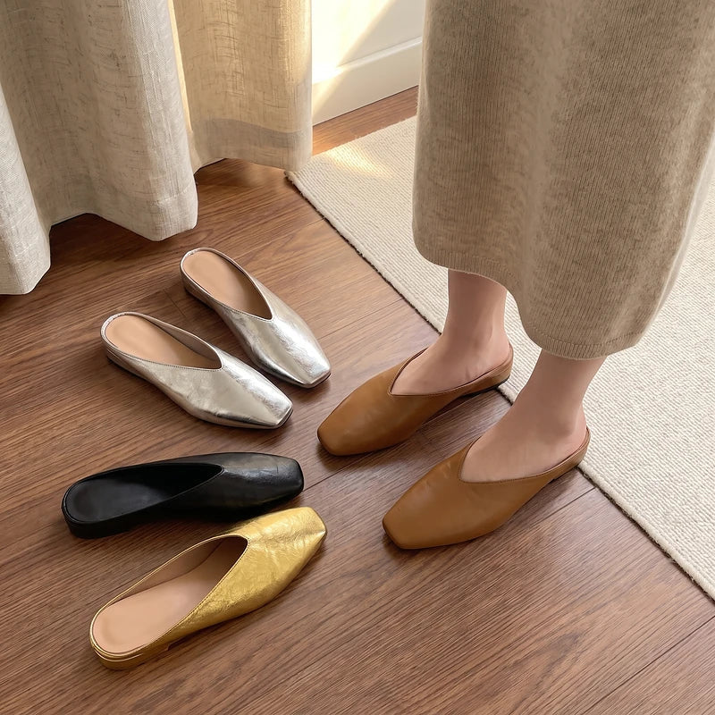 Zelda Metallic Square Toe Mules