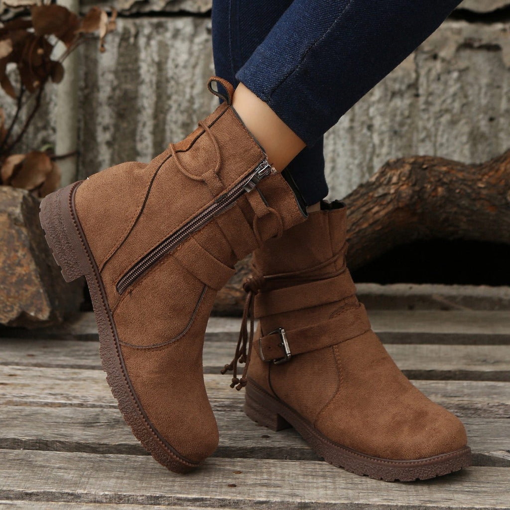 Mae | Suede Low Heel Ankle Boots with Side Zip for Women